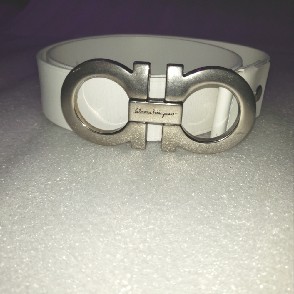 mens salvator faragamo white belt